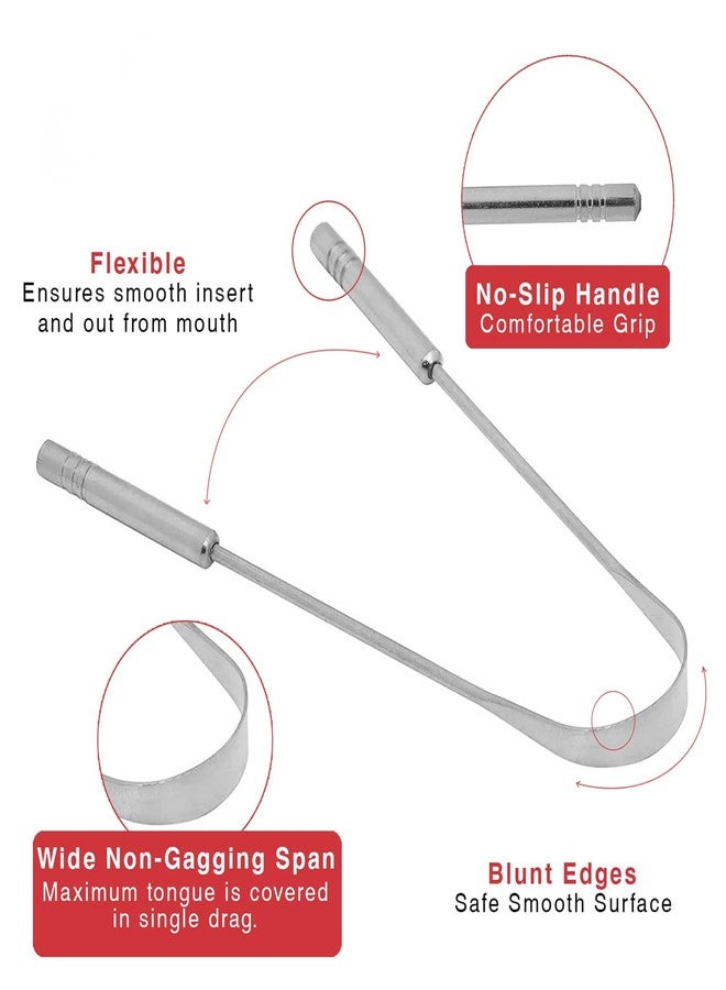 QUEBERS 100% Stainless Steel Tongue Cleaner Pack of 2 | Medical Grade Tongue Scraper for Fresh Breath | Oral Hygiene Tool for Adults & Kids | Removes Bad Breath, Toxins & Build-Up | Easy to Use & Washable - Image 3